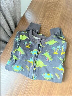 3T - Toddler Dinosaur Zip-Up Pajamas - Gray & Green